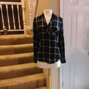 New York & Company Black and White Plaid Blouse